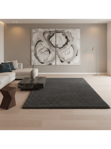 KADIMA DESIGN Teppich Hochflor Shaggy Waschbar Einfarbig SALZACH Strapazierfähig in Grau