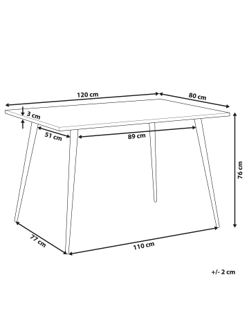 Beliani Esszimmertisch SANTIAGO in Weiß/Schwarz - (W) 80 x (H) 76 x (L) 120 cm
