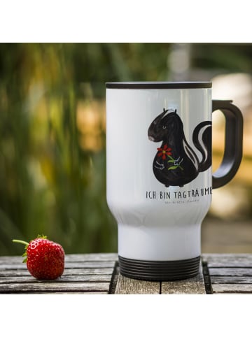 Mr. & Mrs. Panda Thermobecher Für Kaffee Stinktier Blume mit Spruch in Weiß
