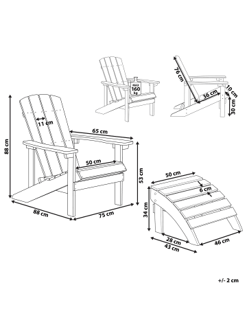 Beliani 2-tlg Gartenstuhl ADIRONDACK in Grau