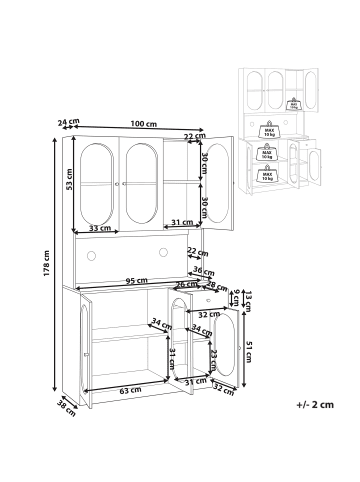 Beliani Vitrine LANGFORD in Schwarz - (W) 100 x (H) 178 x (L) 38 cm