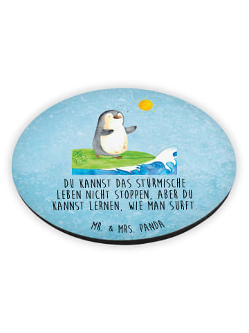 Mr. & Mrs. Panda Rund Magnet Pinguin Surfer mit Spruch in Eisblau