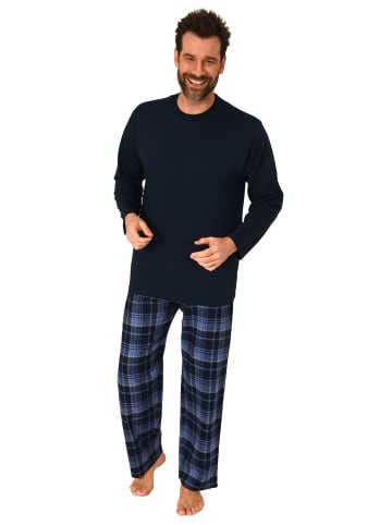 NORMANN Schlafanzug lang Pyjama karierte FlanellHose - 76563 in marine