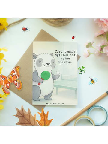 Mr. & Mrs. Panda babykarte Panda Tischtennis Design mit Spruch in Weiß