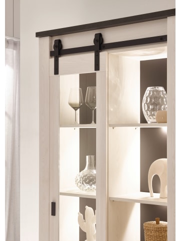 Furn.Design Vitrine weiß Pinie, anthrazit, Landhaus, Vitrinenschrank 93 x 201 cm