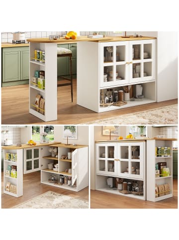 ABRIHOME Drehbare Essbar in Weiß mit Snackregal 5 Ablageflächen und Glasvitrine