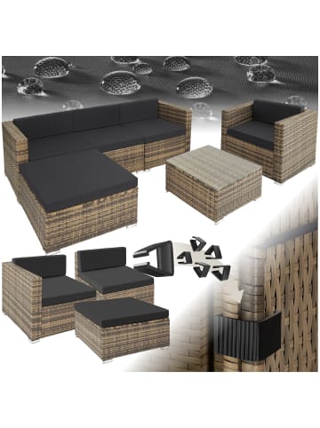 tectake Rattan Sitzgruppe mit Sicherheitsglasplatte, für 4 bis 5 Personen