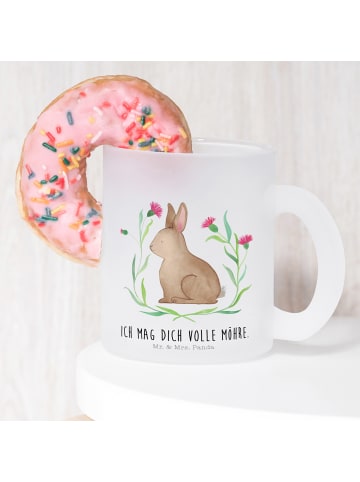 Mr. & Mrs. Panda Teetasse aus Glas Hase Sitzen mit Spruch in Transparent