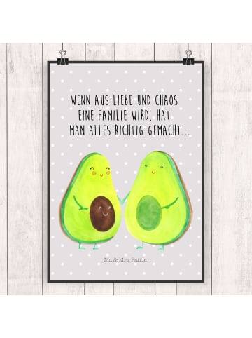 Mr. & Mrs. Panda Bild Avocado Pärchen mit Spruch in Grau Pastell