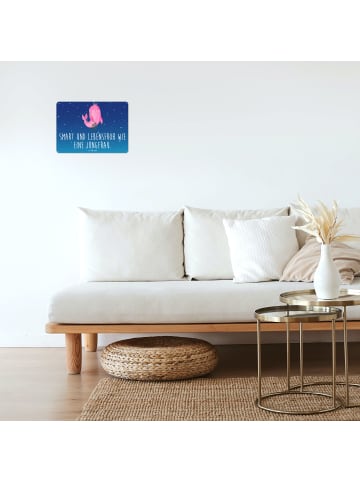 Mr. & Mrs. Panda Retro Blechschild Sternzeichen Jungfrau mit Spruch in Sternenhimmel Blau