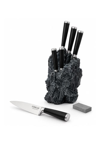 Stoneline Edelstahl Messer Set 5-teilig  mit Messerblock | Excalibur in Schwarz