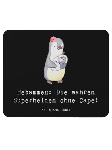 Mr. & Mrs. Panda Mauspad Hebamme Superheld mit Spruch in Schwarz