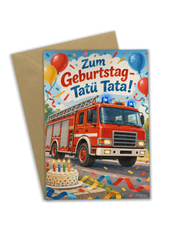 Geburtstagskarte Feuerwehrwagen fröhlich Design... in Weiß