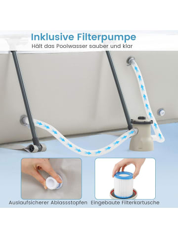 COSTWAY Pool Set mit Filterpumpe 300 x 207 x 66 cm in Grau