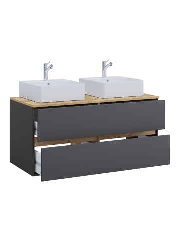 VCM 3 tlg. Badmöbel-Set mit Waschbecken Cosila-A 111cm in Anthrazit / Honig-Eiche
