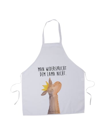 Mr. & Mrs. Panda Schürze Lamakopf König mit Spruch in Weiß