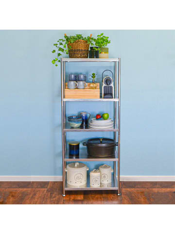 shelfr Schwerlast Metallregal Wavre aus Edelstahl mit 5 Ebenen in Silber