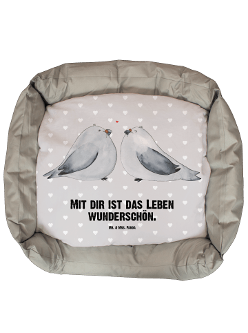 Mr. & Mrs. Panda Hundebett Turteltauben Liebe mit Spruch in Grau Pastell