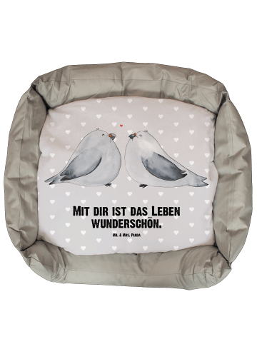 Mr. & Mrs. Panda Hundekörbchen Turteltauben Liebe mit Spruch in Grau Pastell