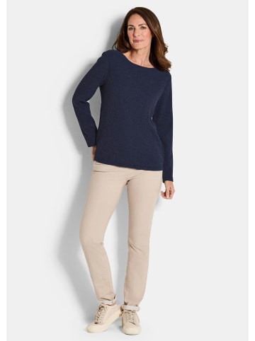GOLDNER Kreppshirt Langarm Melange Jersey-Oberteil in marine