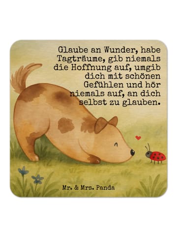 Mr. & Mrs. Panda Glasuntersetzer Hund Marienkäfer Design mit Spruch in Weiß