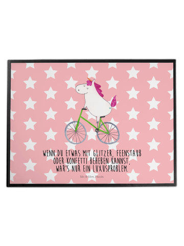 Mr. & Mrs. Panda schreibtischunterlage Einhorn Radfahrer mit Spruch in Rot Pastell