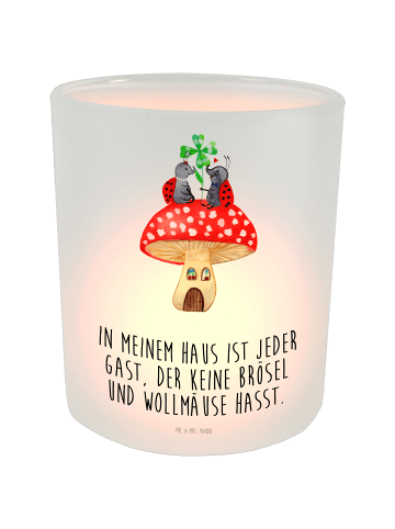 Mr. & Mrs. Panda Windlicht Marienkäfer Fliegenpilz mit Spruch in Transparent