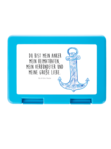 Mr. & Mrs. Panda Brotbox Anker Blau mit Spruch in Weiß