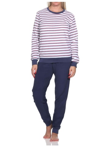 NORMANN Frottee Schlafanzug langarm Bündchen Streifen - 82789 in navy