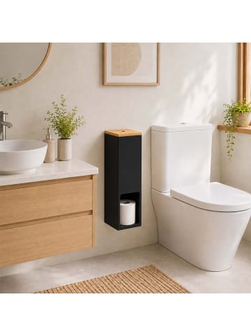 relaxdays Toilettenpapier Aufbewahrung in Schwarz/ Natur - (B)14 x (H)46,5 x (T)14 cm