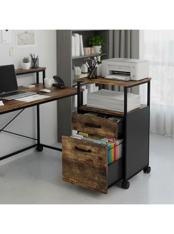 relaxdays Rollcontainer in Dunkelbraun-Schwarz - (B)42 x (H)66,5 x (T)44 cm