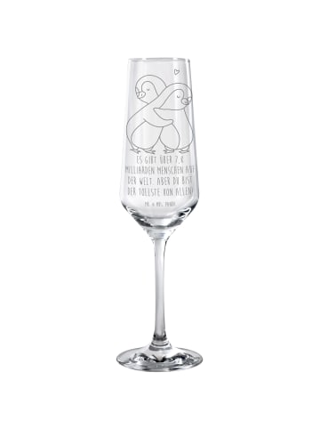 Mr. & Mrs. Panda Champagnerglas Pinguine Kuscheln mit Spruch in Transparent
