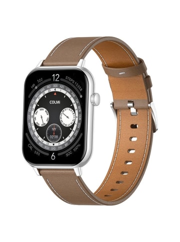 Colmi COLMI C28 Smartwatch – Silber + braunes Lederarmband