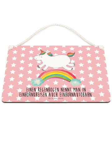Mr. & Mrs. Panda Schild Einhorn Regenbogen mit Spruch in Rot Pastell