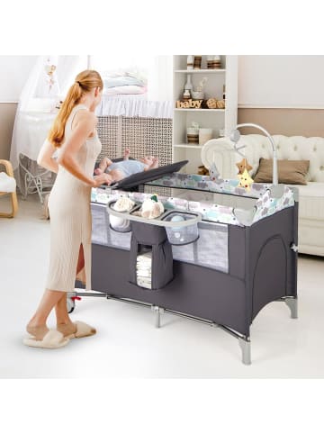 COSTWAY 5 in 1 Beistellbett klappbar in Grau