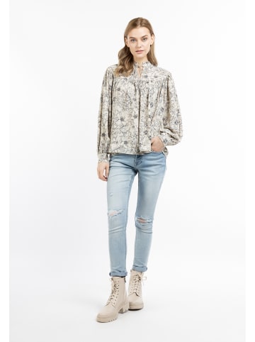 DreiMaster Damen Langarmbluse in Beige Mehrfarbig