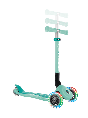 GLOBBER Scooter JUNIOR FOLDABLE LIGHTS Roller in mint, mit Leuchtrollen