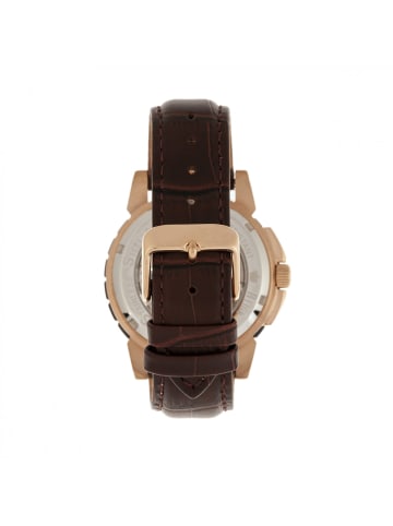 Reign Philippe Automatikuhr mit Skelettgehäuse und Lederarmband in Rose Gold/Black
