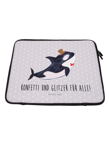 Mr. & Mrs. Panda Notebook Tasche Orca Zylinder mit Spruch in Grau Pastell