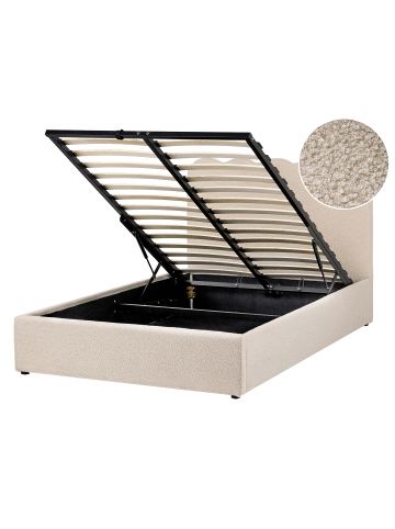 Beliani Doppelbett NANTERRE in Beige - (W) 127 x (H) 104 x (L) 215 cm