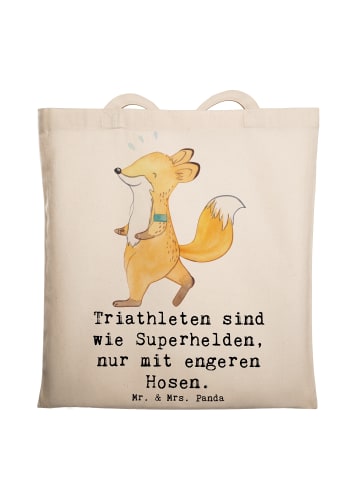 Mr. & Mrs. Panda Tragetasche Triathlon Superheld mit Spruch in Creme