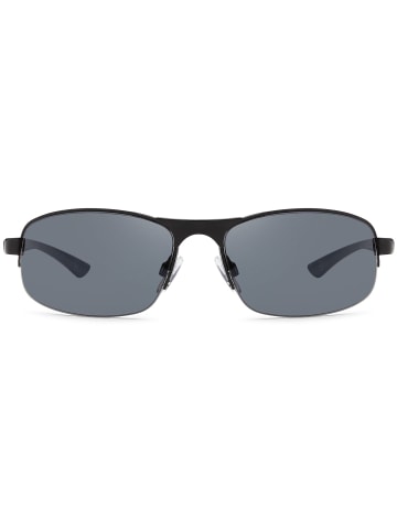 styleBREAKER Rechteckige Halbrand Sonnenbrille in Schwarz / Grau getönt