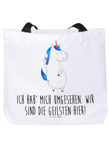 Mr. & Mrs. Panda Strandtasche Einhorn Mann mit Spruch in Weiß
