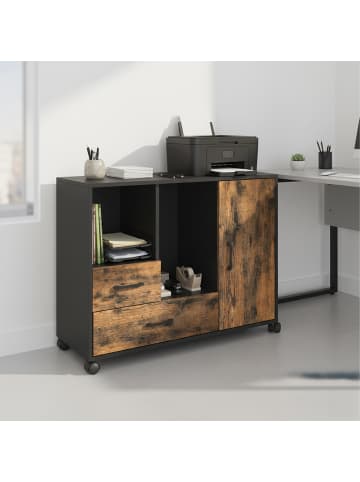 relaxdays Rollcontainer "Industrial" in Braun/ Schwarz - (B)90 x (H)70 x (T)35 cm