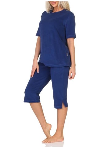 NORMANN Kurzarm Capri Frottee Schlafanzug Capri Shorty in marine