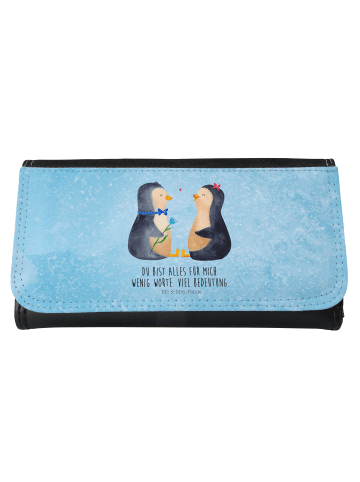 Mr. & Mrs. Panda Portemonnaie für Damen Pinguin Pärchen mit Spruch in Eisblau