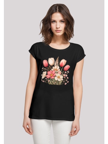 F4NT4STIC T-Shirt Rosa weißer Frühlingsblumenstrauß in schwarz