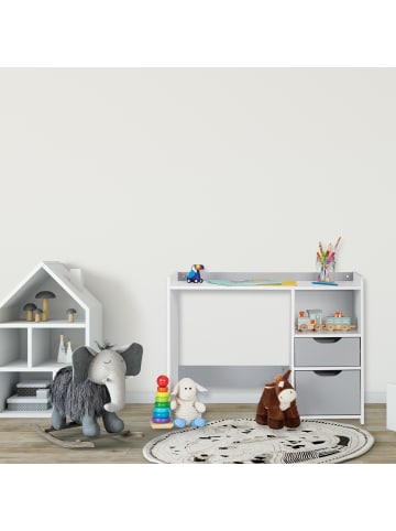 relaxdays Kinderschreibtisch in Weiß/ Grau - (B)80 x (H)60 x (T)38 cm