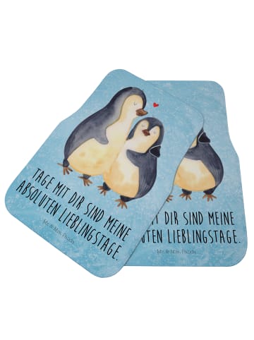 Mr. & Mrs. Panda Automatte Pinguin umarmen mit Spruch in Eisblau