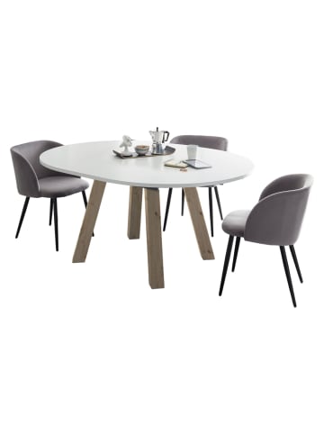 58 aufm Kessel ESSTISCH Rund ausziehbar Edda 1 130x130x78 Küchentisch Asteiche/Weiß